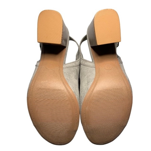 SHOES Light Gray Suede Open Toe High Heel Open Heel Shoe 3.5 Inch Chunky Heel - Picture 6 of 10